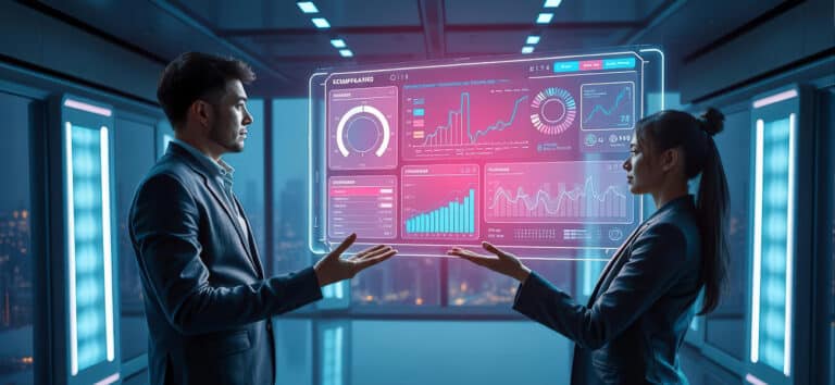 Business leader using AI-powered dashboard to track KPIs in real time.