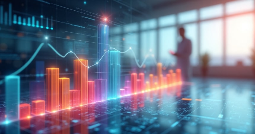 Bar chart transforming into live AI chart to show evolution of forecasting