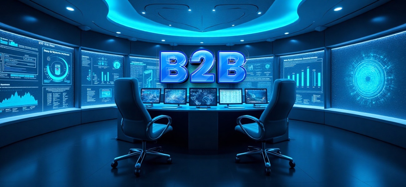 Futuristic AI dashboard with radar overlay forecasting B2B sales trends