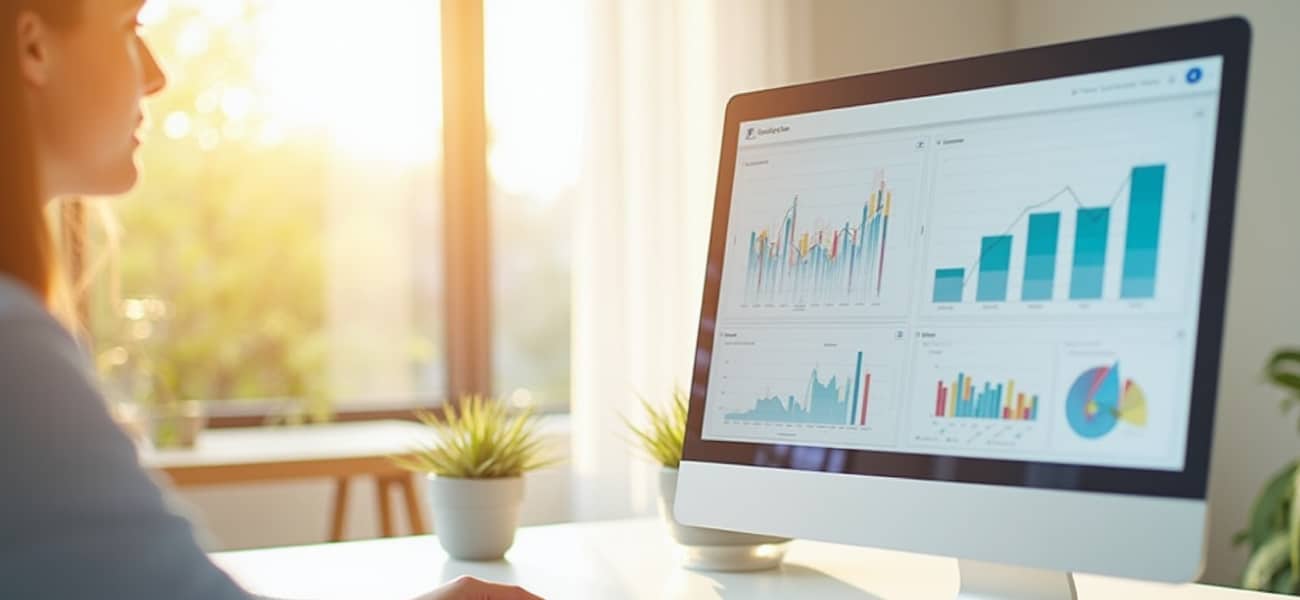 Laptop screen showing business growth metrics dashboard with revenue graphs