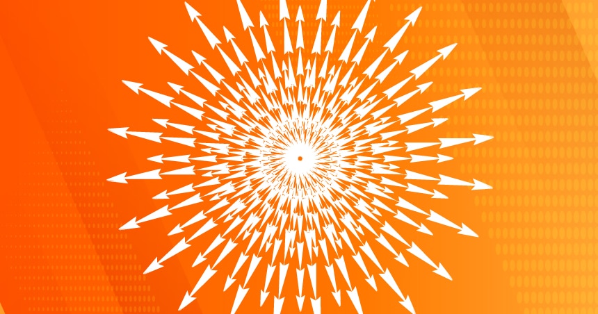 A scatter plot or arrows shooting in all directions from a central point