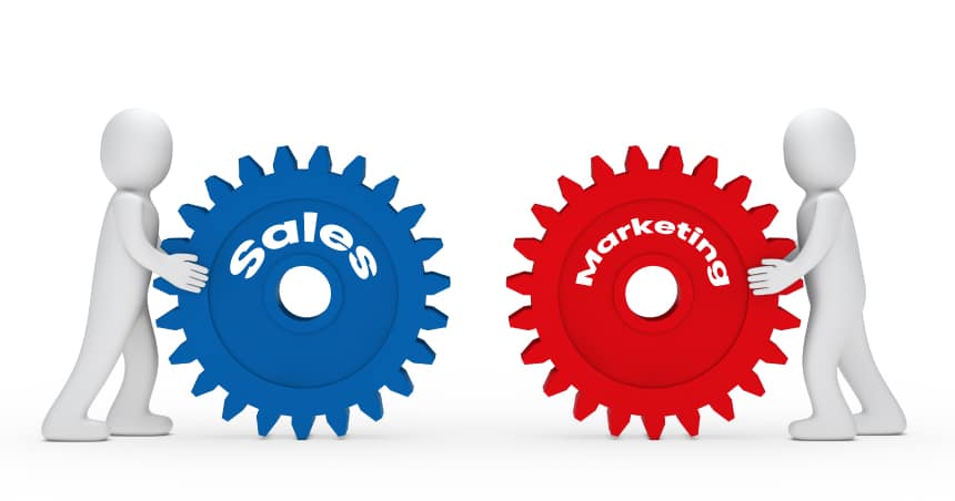 Two disconnected gears labeled “Sales” and “Marketing