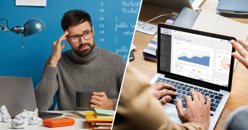 Side-by-side view of manual competitor tracking versus structured, data-driven strategy dashboard