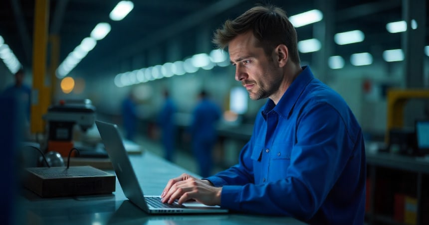 Factory worker noticing that sales growth is flat despite efficient operations.
